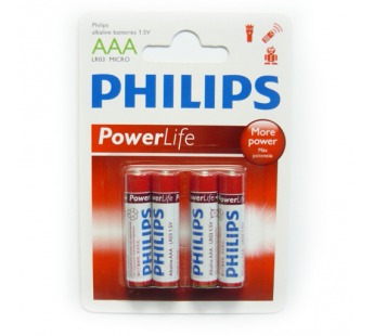 Батарейка LR03 PHILIPS BL 4/48/144 Power Life#14605