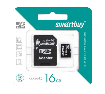 Карта памяти MicroSD 16 Gb Smart Buy +SD адаптер (class 10)