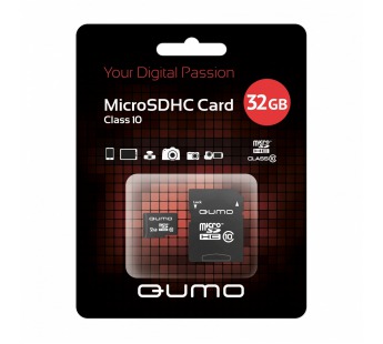 Карта памяти MicroSD 32 Gb Qumo +SD адаптер (class 10)#3865