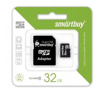 Карта памяти MicroSD 32Gb Smart Buy +SD адаптер (class 10)#64924