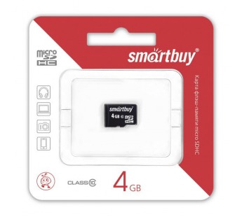 Карта памяти MicroSD 4 Gb Smart Buy без адаптера(class 10)#28113