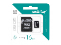 Карта памяти MicroSD 16 Gb Smart Buy +SD адаптер (class  4)