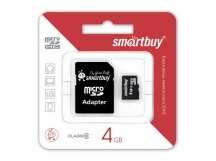 Карта памяти MicroSD 4 Gb Smart Buy +SD адаптер(class 10)