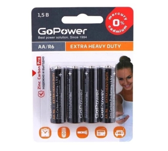 Элемент питания GoPower R6 AA BL4 Heavy Duty 1.5V (4/48/576)#1804888