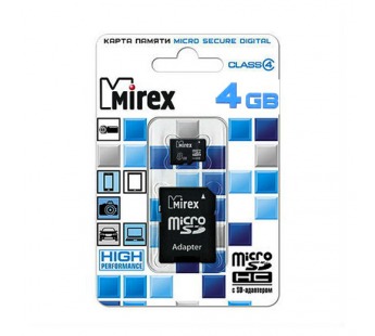 Карта памяти MicroSD 4 GB Mirex +SD адаптер (Class 4)#47665