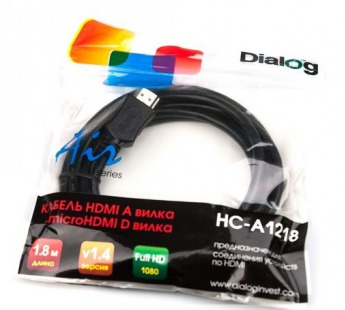 Кабель Dialog HDMI - micro HDMI - HC-A1218 (CV-0318 black) V1.4, длина 1.8 м, в пакете#4211