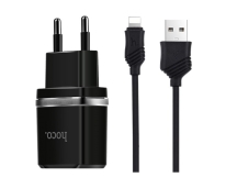 Адаптер Сетевой с кабелем Hoco C12 (повр. уп.) 2USB 2,4A/10W (USB/Lightning) (black) (223465)