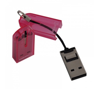 Картридер OXION OCR012PK, розовый, USB 2.0, Micro SD, до 32Гб#53506