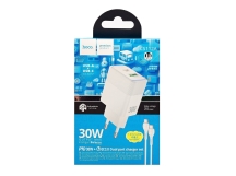 Адаптер Сетевой с кабелем Hoco CS112A USB/Type-C 30W (Type-C/Type-C) (white) (244464)