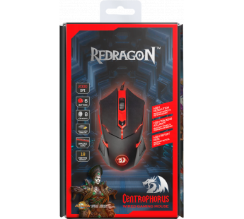 Мышь оптическая REDRAGON Centrophorus, игровая, чёрная/красная, USB#71682