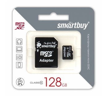 Карта памяти MicroSD 128GB Smart Buy Class10 + SD адаптер#93005