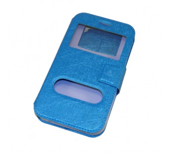 Чехол универсальный с окошком и силиконовой вставкой с имитацией царапин 5,5 голубой#98786