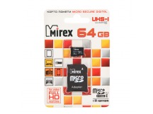 Карта памяти MicroSD 64GB Mirex Class 10 UHS-I + SD адаптер