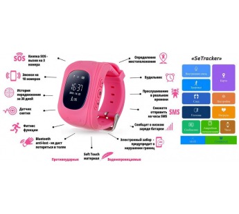 Детские смарт-часы Q50 GPS (розовый)#121119