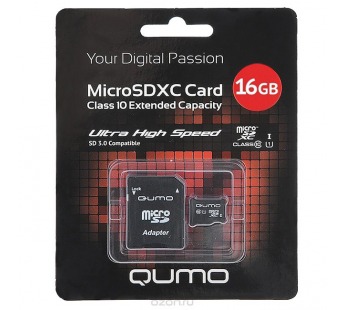 MicroSD 16 Gb Qumo +SD адаптер (class 10 UHS-I)