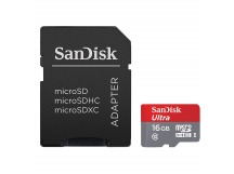 Карта памяти MicroSD 16 Gb SanDisk +SD адаптер (Class 10 Ultra Android UHS-1 80MB/s)