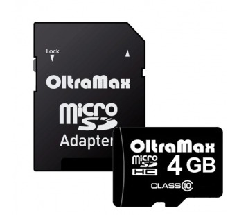 Карта памяти MicroSD 4 GB OltraMax +SD адаптер (Class 10)#136518