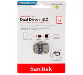 Флеш-накопитель USB 3.0 32GB SanDisk Ultra Android Dual Drive OTG чёрный#165427