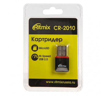Картридер RITMIX CR-2010, черный, USB 2.0, microSD (1/120)#152516