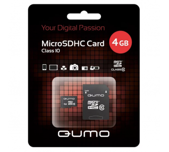 Карта памяти MicroSD 4 Gb Qumo Class 10 + SD адаптер#153224