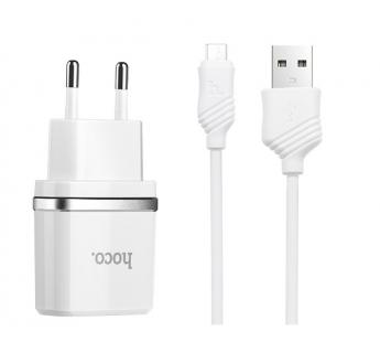 Адаптер Сетевой Hoco C12 2USB/5V/2.4A + кабель micro USB (White)#1394911