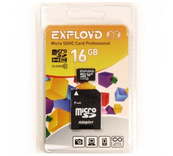 Карта памяти MicroSD 16GB Exployd Class 10 + SD адаптер#184211