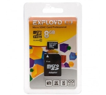 Карта памяти MicroSD 8GB Exployd Class 10 + SD адаптер#193442