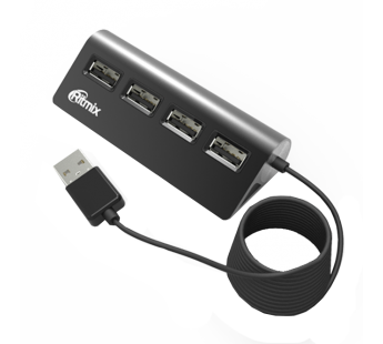 USB HUB RITMIX CR-2400, черный, USB 2.0, 4 порта. Подключение к компьютеру/ноутбуку, питание по USB.#194959