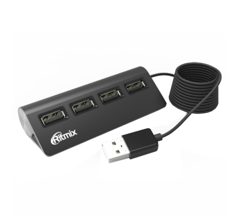 USB HUB RITMIX CR-2400, черный, USB 2.0, 4 порта. Подключение к компьютеру/ноутбуку, питание по USB.#194958