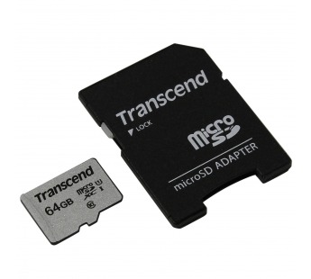 Карта памяти MicroSD 64GB Transcend 300S UHS-I U1 + SD адаптер#198255