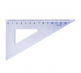 Треугольник пластиковый, угол 30, 13 см, ПИФАГОР, тонированный, прозрачный, голубой, 210617#202601