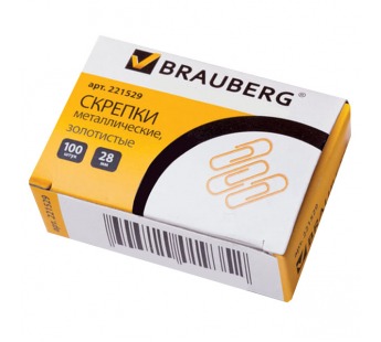Скрепки BRAUBERG, 28 мм, золотистые, 100 шт., в картонной коробке, 221529#202664