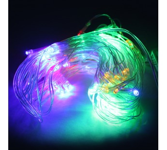 Светодиодная гирлянда - 96 цветных светодиодов, 1,2м x 1м, прозрачный провод, контроллер, (Сетка)#210432