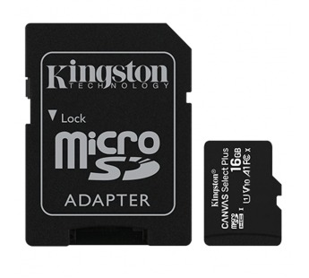 Карта памяти MicroSD 16GB Kingston Class 10 Canvas Select Plus A1 (100 Mb/s) + SD адаптер#212334