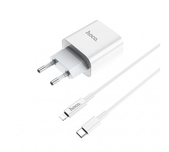 Адаптер Сетевой Hoco C76A Plus + кабель Type-C - Apple Lightning (белый)#1561370