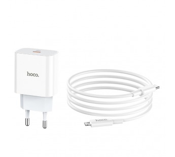 Адаптер Сетевой Hoco C76A Plus + кабель Type-C - Apple Lightning (белый)#1561371