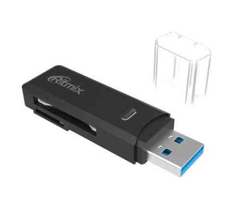 Картридер RITMIX CR-3021, черный, USB 3.0, MicroSD, SD (до 128 Гб) (1/120)#221736