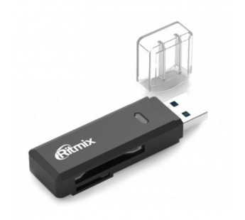 Картридер RITMIX CR-3021, черный, USB 3.0, MicroSD, SD (до 128 Гб) (1/120)#221735