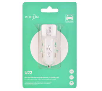 АЗУ VIXION U22 (2-USB/2.1A) длинный блок (белый)#1624709