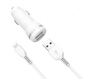 Адаптер автомобильный Hoco Z27 + кабель Apple Lightning, Белый#332544