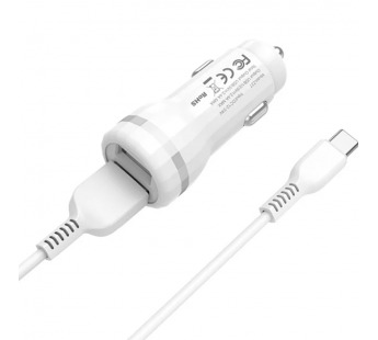 Автомобильное зарядное устройство USB Hoco Z27 (2 порта, кабель Type-C) Белый#397617