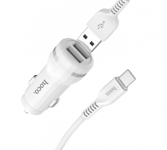 Автомобильное зарядное устройство USB Hoco Z27 (2 порта, кабель Type-C) Белый#1726674