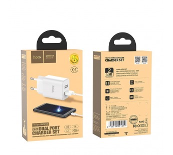 Адаптер сетевой Hoco C62A + кабель MicroUSB (Белый)#2132124