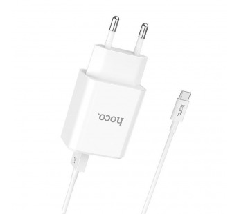 Сетевое зарядное устройство USB Hoco C62A (2A, 2 порта, кабель Type-C) Белый#417232