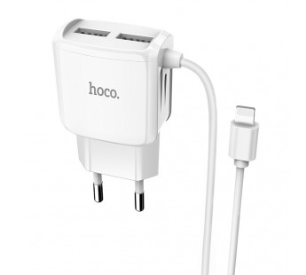 Адаптер Сетевой Hoco C59A Mega Joy 2USB/5V/2.1A + кабель Apple lightning (white)#1730963