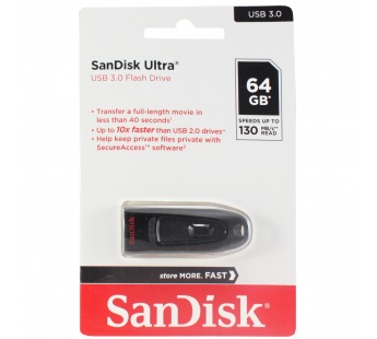 Флеш-накопитель USB 3.0 64GB SanDisk Ultra чёрный#333083