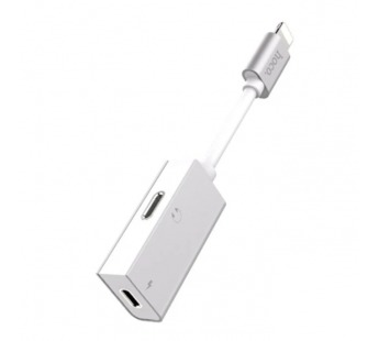 Разветвитель Hoco LS15 Apple, (наушники lightning+зарядка) серебристый#1410169