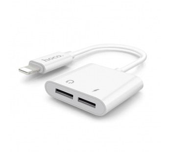Разветвитель Hoco LS5 Apple, (наушники lightning+зарядка) белый#1410014