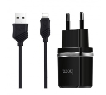 Сетевое зарядное устройство Hoco C12, 2USB+кабель Apple 1м, цвет черный#411624