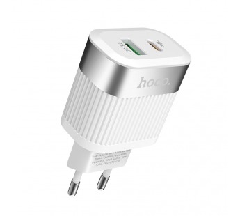 Адаптер сетевой Hoco C58A, быстрая зарядка (QC3.0+PD), USB+Type-C, цвет белый#1547282